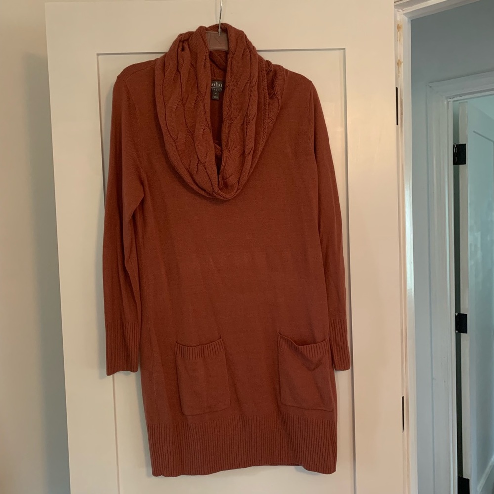 Dusty rose lightweight sweater dress w/ cowl neck